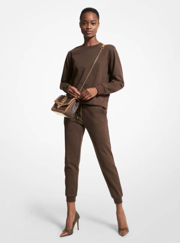 Damske Mikiny Michael Kors Logo Print Cotton Terry Čokoláda - Oblecenie Michael Kors Vypredaj | VCOKD-9832